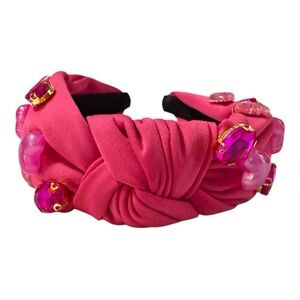 Pink Heart & Rhinestone Embellished Knotted Headband